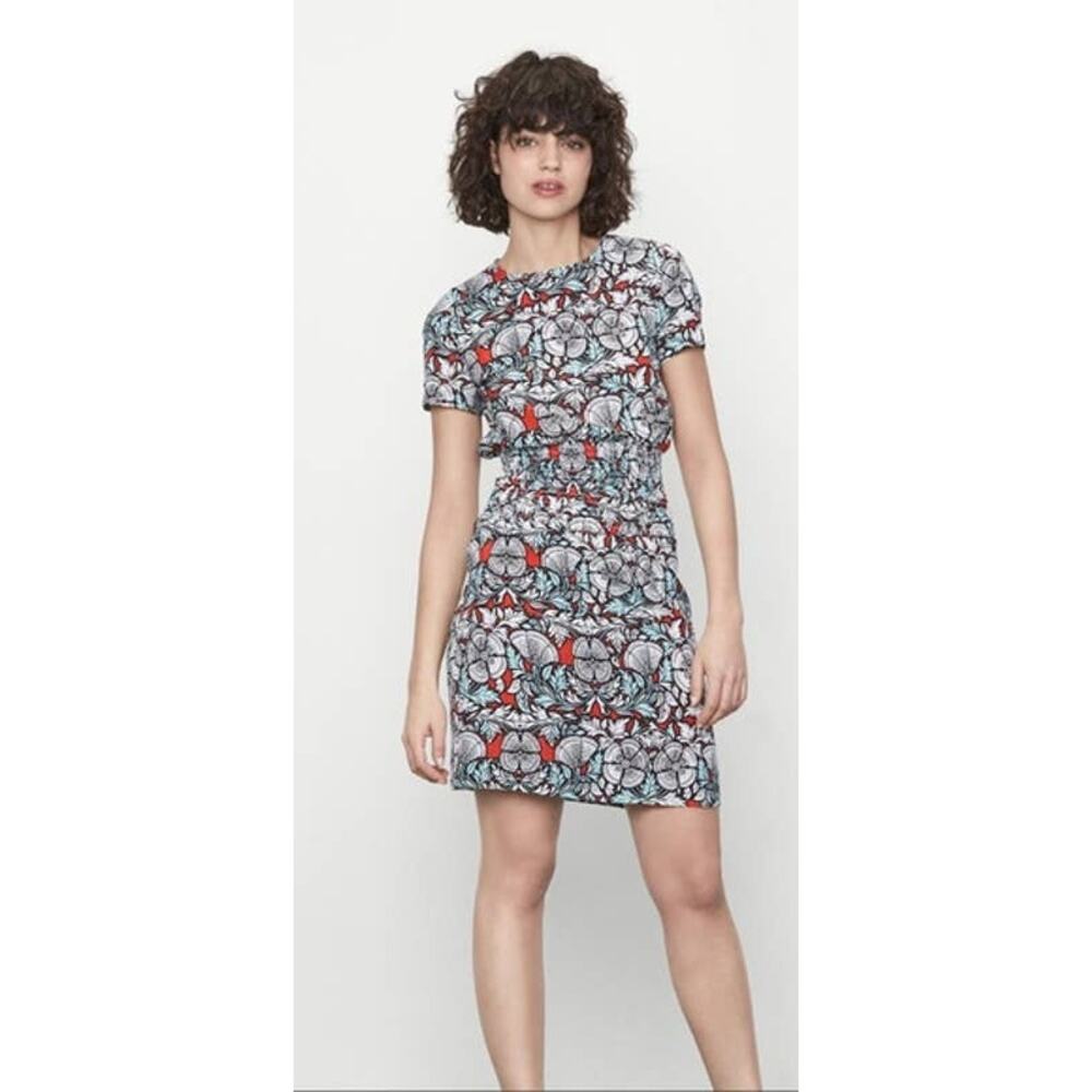 Maje Relia Smocked Waist Printed Mini Dress Womens Small Size 1 Multicolor Short